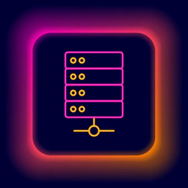 Glödande Neon Line Server Data Web Hosting Ikon Isolerad Svart — Stock vektor