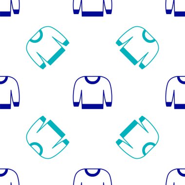 Mavi süveter simgesi beyaz arkaplanda izole edilmiş kusursuz desen. Kazak ikonu. Kazak tabelası. Vektör