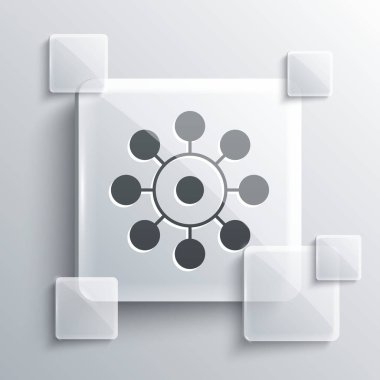 Gri arkaplanda gri virüs simgesi izole edildi. Corona virüsü 2019-nCoV. Bakteri ve mikroplar, hücre kanseri, mikrop, mantar. Kare cam paneller. Vektör