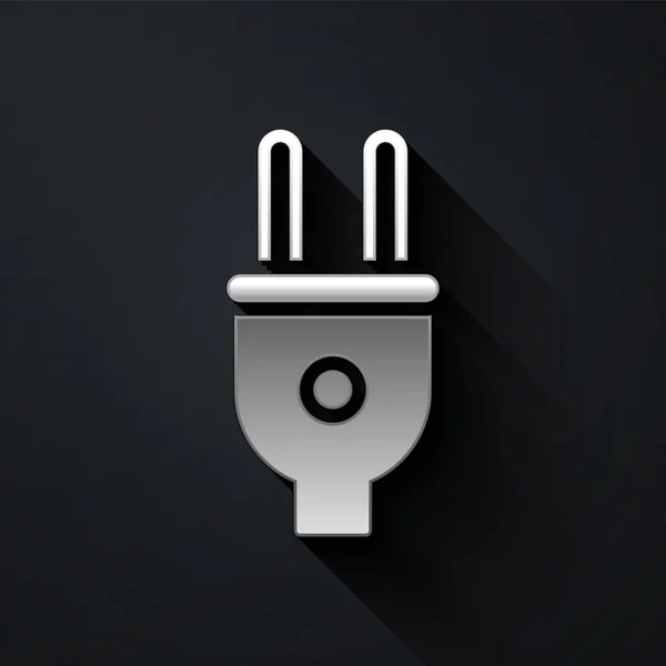 Silver Electric Plug Ikona Izolované Černém Pozadí Pojem Připojení Odpojení — Stockový vektor