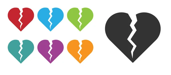 Black Broken Heart Divorce Icon Isolated White Background Love Symbol — Stock Vector