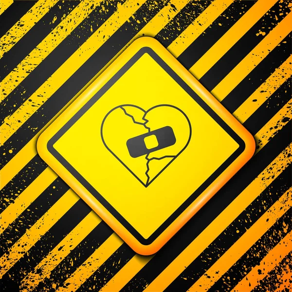 Corazón Roto Curado Negro Icono Divorcio Aislado Sobre Fondo Amarillo — Archivo Imágenes Vectoriales