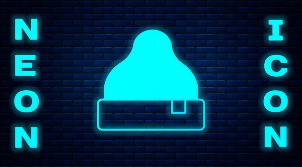 Leuchtende Neon Beanie Hut Symbol Isoliert Auf Backsteinmauer Hintergrund Vektor — Stockvektor