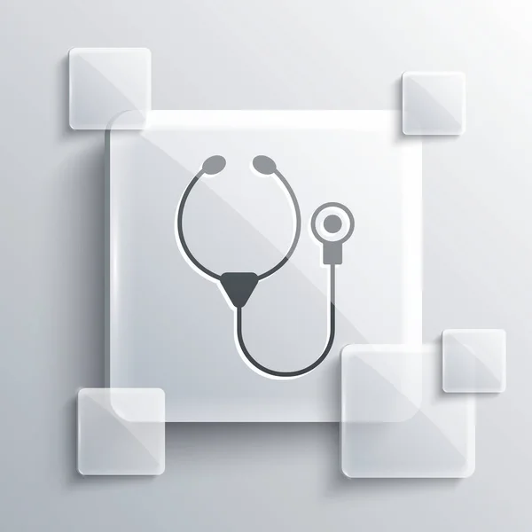 Grau Stethoskop Medizinisches Instrument Symbol Isoliert Auf Grauem Hintergrund Quadratische — Stockvektor