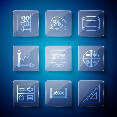 Satır Hesap Makinesi, Tebeşir Tahtası, Üçgen cetvel, Geometrik Şekil Silindiri, XYZ Koordinat Sistemi, Grafik, çizelge, diyagram, Abaküs ve simge. Vektör