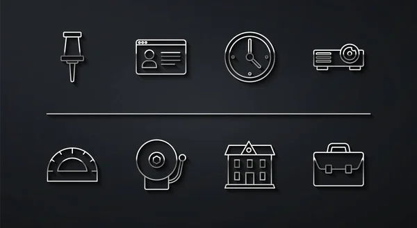 트랙터 그리드 미디어 프로젝터 레이팅 온라인 클래스 Briefcase Clock 아이콘 — 스톡 벡터