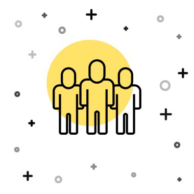 Beyaz arkaplanda siyah çizgi proje taban simgesi izole edildi. İş analizi ve planlama, danışmanlık, takım çalışması, proje yönetimi. Geliştiriciler. Rastgele dinamik şekiller. Vektör