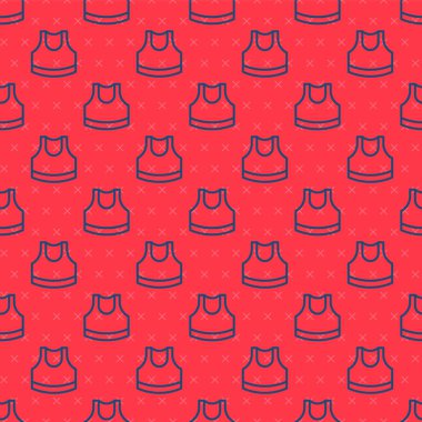 Blue line Female crop top icon isolated seamless pattern on red background. Undershirt.  Vector