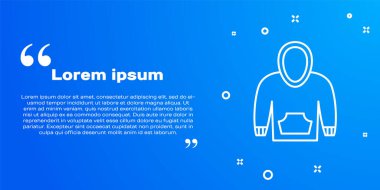 Mavi arka planda beyaz çizgi kapüşonlu simgesi izole edildi. Kapüşonlu kazak. Vektör