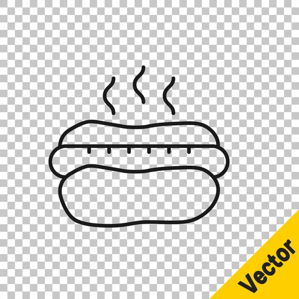 Black Line Hotdog Sandwich Mustard Icon Isolated Transparent Background Sausage — Vector de stock