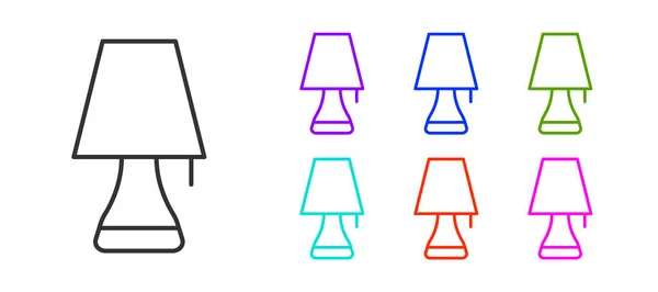 Ligne Noire Icône Lampe Table Isolé Sur Fond Blanc Définir — Image vectorielle