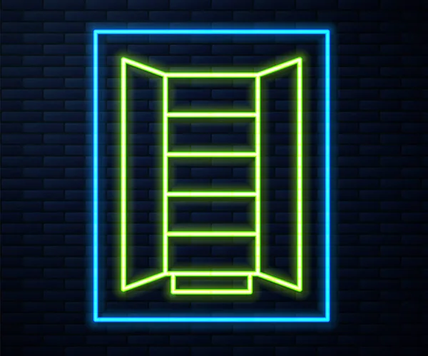 Glowing Neon Line Wardrobe Icon Isolated Brick Wall Background Cupboard — Archivo Imágenes Vectoriales