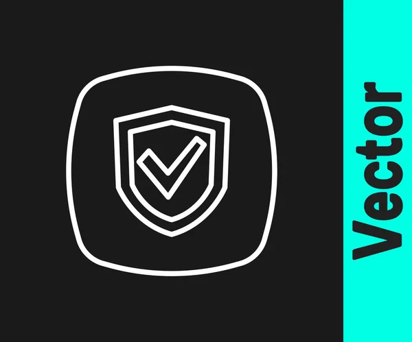 White Line Shield Icon Isolated Black Background Insurance Concept Guard — Vector de stoc