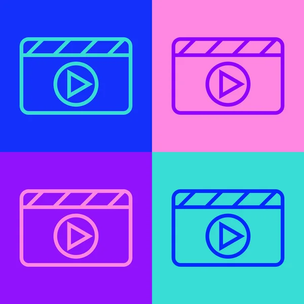 Pop Art Linie Movie Clapper Icon Isoliert Auf Farbigem Hintergrund — Stockvektor