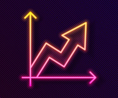 Parlayan neon hattı Finansal büyüme ikonu siyah arkaplanda izole edildi. Gelirleri arttırıyorum. Vektör