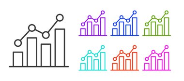 Beyaz arkaplanda siyah çizgi pasta grafiği bilgi simgesi izole edildi. Diyagram çizelgesi. Simgeleri renklendirin. Vektör