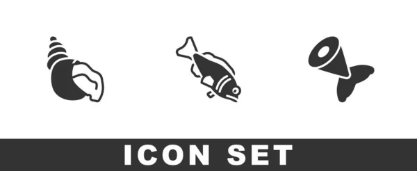 Set Jakobsmuschel Muschel Fisch Und Schwanz Symbol Vektor — Stockvektor