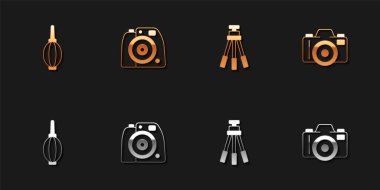 Toz üfleyiciyi, fotoğraf makinesini, tripodu ve ikonu ayarla. Vektör