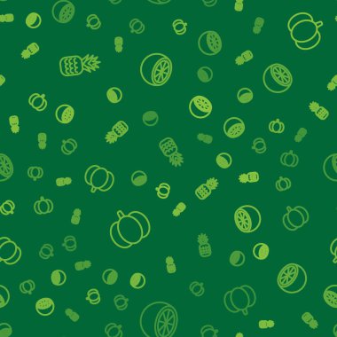 Ananas, balkabağı ve portakal meyvelerini kusursuz bir şekle sokun. Vektör