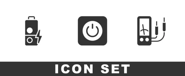 Conjunto Carga Batería Botón Encendido Amperímetro Icono Del Multímetro Vector — Vector de stock