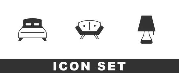 Set Big Bed Sofa Table Lamp Icon Vector — Stock Vector