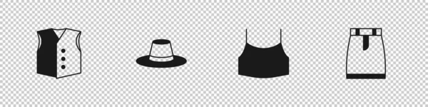 Σετ Waistcoat Man Hat Γυναικείο Crop Top Και Skirt Icon — Διανυσματικό Αρχείο