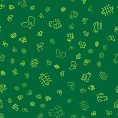 Afrika haritası kırkayak böceği ve Safari arabasının hatlarını kusursuz bir şekilde ayarla. Vektör.