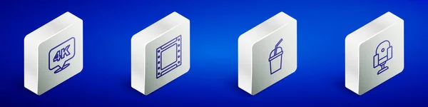 Set Isometrische Lijn Ultra Afspelen Video Papier Glas Met Water — Stockvector