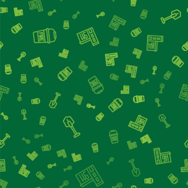 Ateş kovası küreği ve itfaiye binasını pürüzsüz bir şekilde hizaya getirin. Vektör.