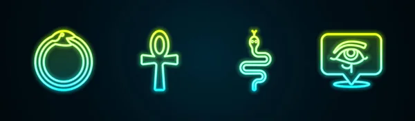 Définir Ligne Symbole Magique Ouroboros Croix Ankh Serpent Horus Des — Image vectorielle