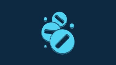 Blue Medicine pill or tablet icon isolated on blue background. Capsule pill and drug sign. Pharmacy design. 4K Video motion graphic animation.