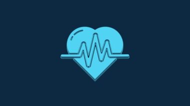 Blue Heart rate icon isolated on blue background. Heartbeat sign. Heart pulse icon. Cardiogram icon. 4K Video motion graphic animation.