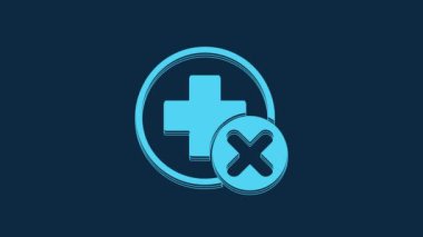 Blue Cross hospital medical icon isolated on blue background. First aid. Diagnostics symbol. Medicine and pharmacy sign. 4K Video motion graphic animation.