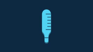 Blue Medical thermometer for medical examination icon isolated on blue background. 4K Video motion graphic animation.