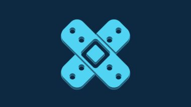 Blue Crossed bandage plaster icon isolated on blue background. Medical plaster, adhesive bandage, flexible fabric bandage. 4K Video motion graphic animation.