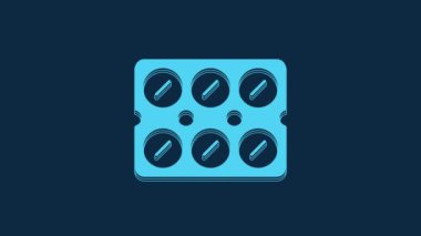 Blue Pills in blister pack icon isolated on blue background. Medical drug package for tablet, vitamin, antibiotic, aspirin. 4K Video motion graphic animation.