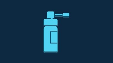 Blue Medical bottle with nozzle spray for the treatment of diseases of the nose and throat icon isolated on blue background. 4K Video motion graphic animation.