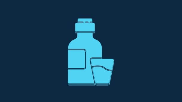 Blaue Flasche Medizinsirup Und Dosis Messbecher Solides Symbol Isoliert Auf — Stockvideo