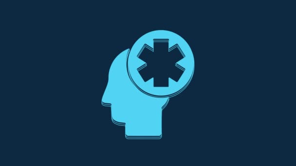 Niebieska Męska Głowa Szpitalną Ikoną Niebieskim Tle Głowa Zdrowiem Psychicznym — Wideo stockowe