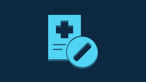 Icône Prescription Médicale Bleue Isolée Sur Fond Bleu Forme Recette — Video
