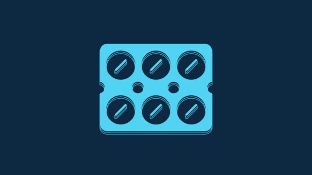 Blue Pills Blister Pack Icon Isolated Blue Background Medical Drug — Stock videók