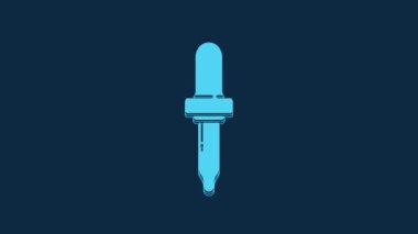 Blue Pipette icon isolated on blue background. Element of medical, chemistry lab equipment. Pipette with drop. Medicine symbol. 4K Video motion graphic animation.