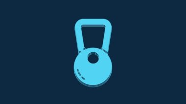 Blue Kettlebell icon isolated on blue background. Sport equipment. 4K Video motion graphic animation.