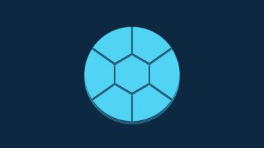 Mavi futbol ikonu mavi arkaplanda izole edildi. Futbol topu. Spor malzemeleri. 4K Video hareketli grafik canlandırması.