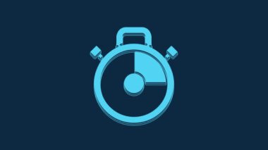 Blue Stopwatch icon isolated on blue background. Time timer sign. Chronometer sign. 4K Video motion graphic animation.