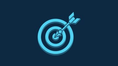 Blue Target with arrow icon isolated on blue background. Dart board sign. Archery board icon. Dartboard sign. Business goal concept. 4K Video motion graphic animation.