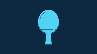 Blue Racket for playing table tennis icon isolated on blue background. 4K Video motion graphic animation.