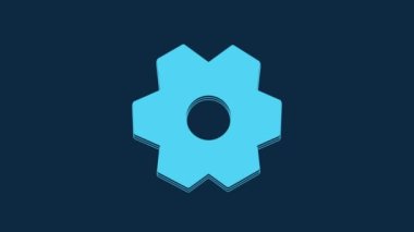 Blue Gear icon isolated on blue background. Cogwheel gear settings sign. Cog symbol. 4K Video motion graphic animation.