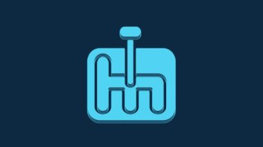 Blue Gear shifter icon isolated on blue background. Transmission icon. 4K Video motion graphic animation.