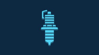 Blue Car spark plug icon isolated on blue background. Car electric candle. 4K Video motion graphic animation.